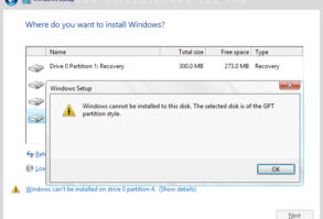 خطای نصب ویندوز UEFI